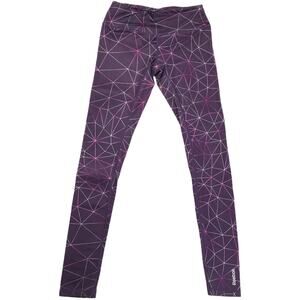 Reebok Leggings Purple Full Length Activewear Pants Geometric‎ Print Women's XS
